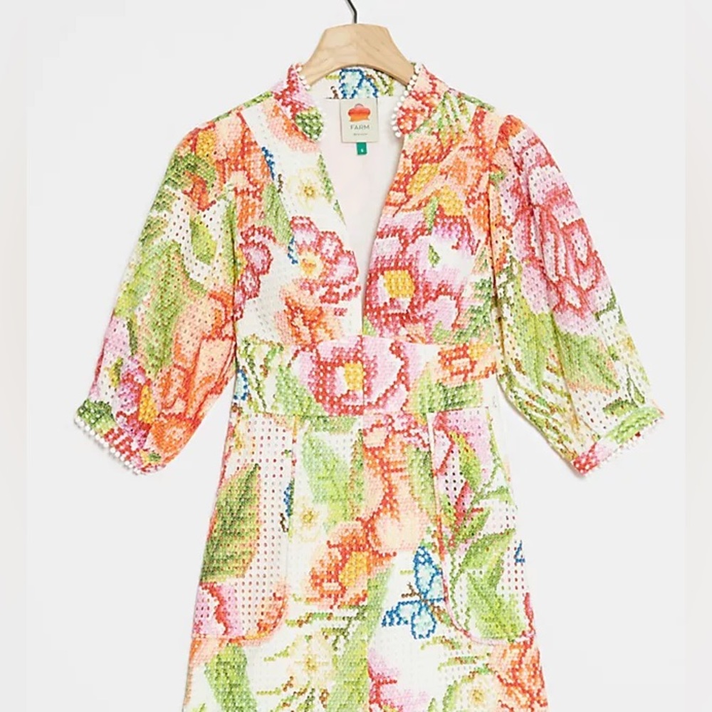 Farm Rio Eyelet Lace Floral Dress